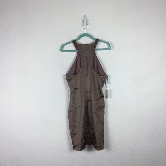 Aritzia Babaton Satin Mini Dress 10 Pressure 90s Taupe High Shine Racer Back - Picture 15 of 16